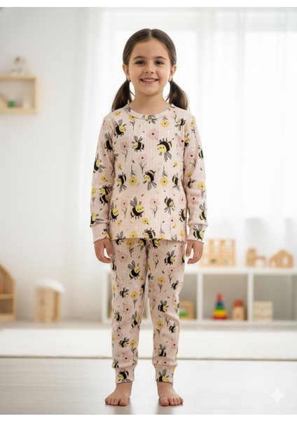 Yeni Sezon Kız Erkek Çocuk Fitilli Pamuk Pijama Takımı