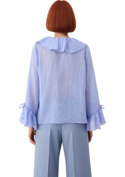 Kadın Dokuma Kumaşlı V Yaka Uzun Kollu Bluz Kaliteli Şık Rahat Modern Zarif Günlük modelleri