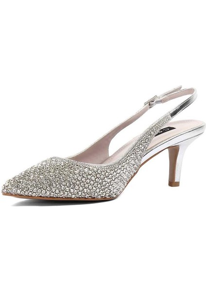 Kadın Gümüş Taşlı İnce Topuklu Abiye Ayakkabı modelleri
