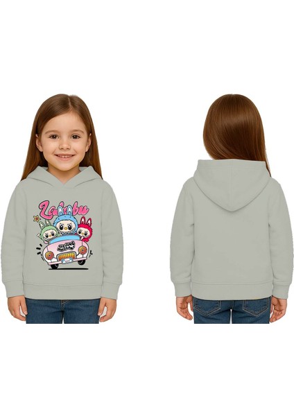 Unisex Labubu Baskılı Çocuk Swaetshirt Kapüşonlu 3 Iplik Şardonlu