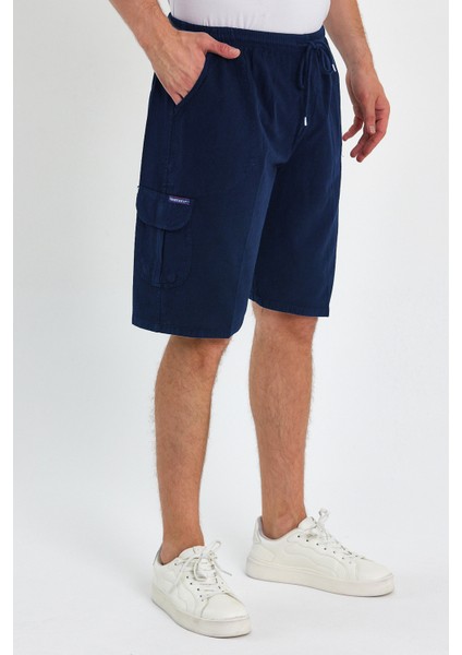 Yazlık Keten Görünümlü Kargo Cep Lastikli, Bol Kesim Toprak Renk Şort 201-14