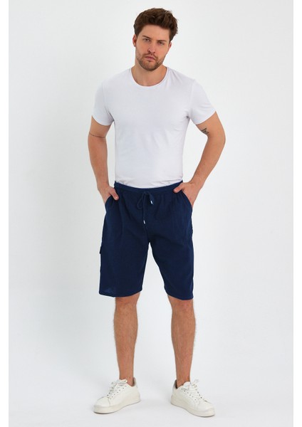 Yazlık Keten Görünümlü Kargo Cep Lastikli, Bol Kesim Toprak Renk Şort 201-14 fiyatları