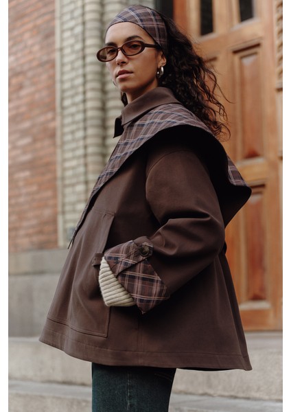 Greta Şal Detaylı Parka Ceket Kahverengi