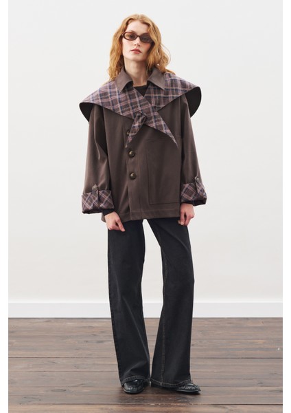 Greta Şal Detaylı Parka Ceket Kahverengi