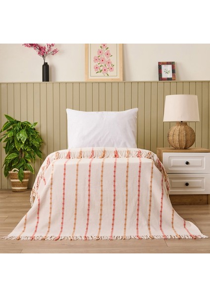 Soft Elvia Pamuklu Tek Kişilik Battaniye - Krem - 150X200 cm