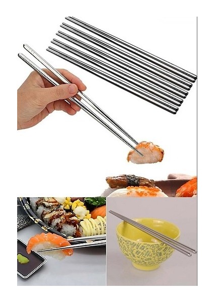 Brzm Metal Paslanmaz Çelik Yemek Çubuğu 5'li fiyatları