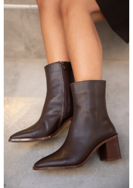 Chen Acı Kahve Deri Küt Burun Topuklu Bot fırsatları