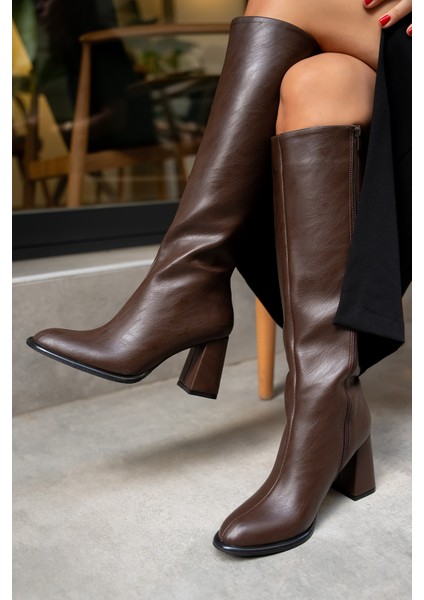 Janga Acı Kahve Yuvarlak Burun Fermuarlı Çizme modelleri