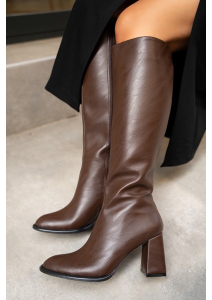 Janga Acı Kahve Yuvarlak Burun Fermuarlı Çizme fırsatları