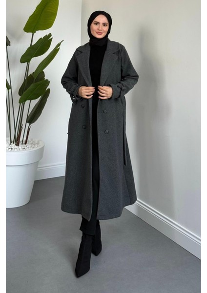 Eliane Astarlı Kemerli Kaşe Kaban Füme fiyatları