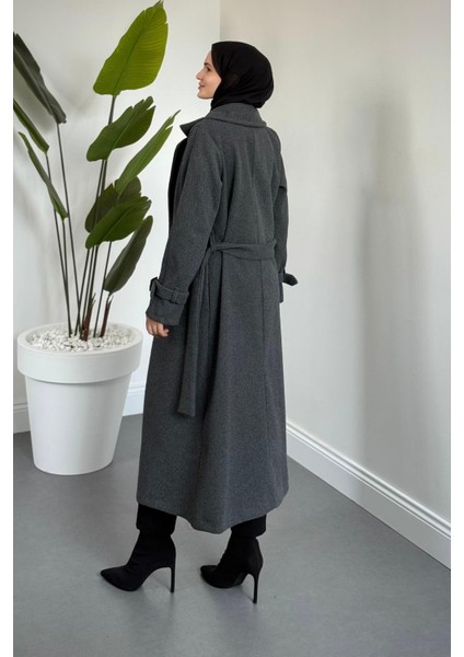 Eliane Astarlı Kemerli Kaşe Kaban Füme modelleri