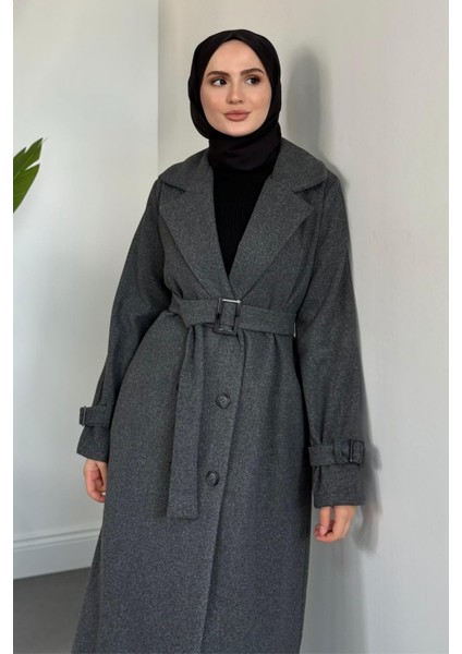 Eliane Astarlı Kemerli Kaşe Kaban Füme fırsatları