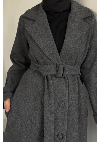 Eliane Astarlı Kemerli Kaşe Kaban Füme indirimleri