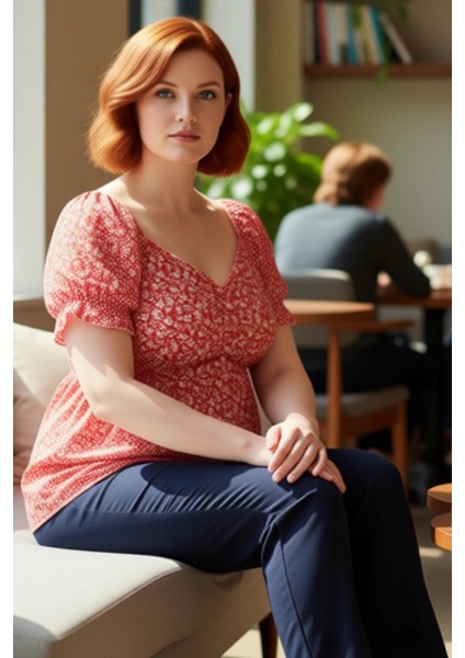 Kadın Kalp Yaka Balon Kol Örme Bluz Şık ve Konforlu Tasarım Kaliteli Şık Rahat Modern Zarif