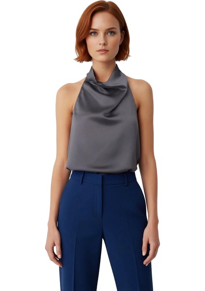 Kadınlar Için Dokuma Kumaşlı Halter Yaka Kolsuz Bluz Kaliteli Şık Rahat Modern Zarif Günlük fiyatları