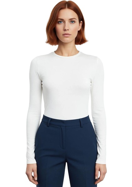 Kadın Regular Bisiklet Yaka Slim Kalıp Örme Viskon Yumuşak Kumaşlı Parmak Geçme Detaylı Esnek Bluz fiyatları