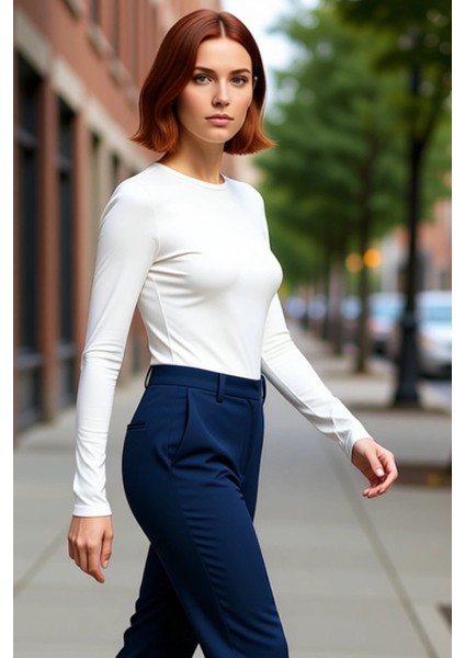 Kadın Regular Bisiklet Yaka Slim Kalıp Örme Viskon Yumuşak Kumaşlı Parmak Geçme Detaylı Esnek Bluz fırsatları