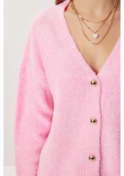 Yumuşak Dokulu Düğmeli Triko Hırka LCI0048 Pembe modelleri