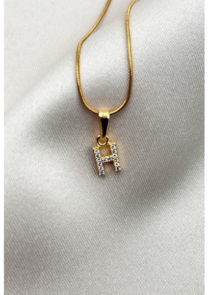 Fıora Çelik Zirkon Taşlı Harf Kolye Sade Şık Gold Ayarlanabilir Zincir Tüm Alfabe