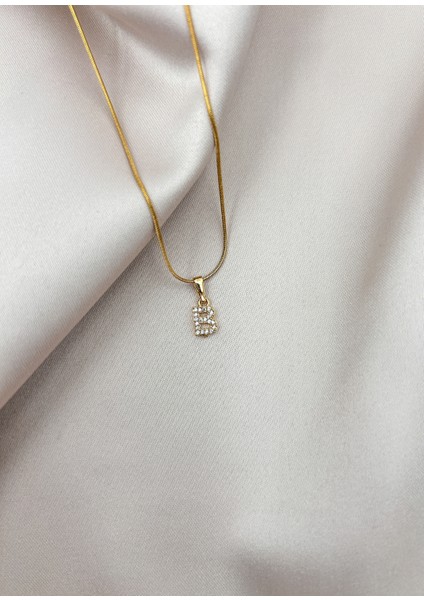 Fıora Çelik Zirkon Taşlı Harf Kolye Sade Şık Gold Ayarlanabilir Zincir Tüm Alfabe modelleri