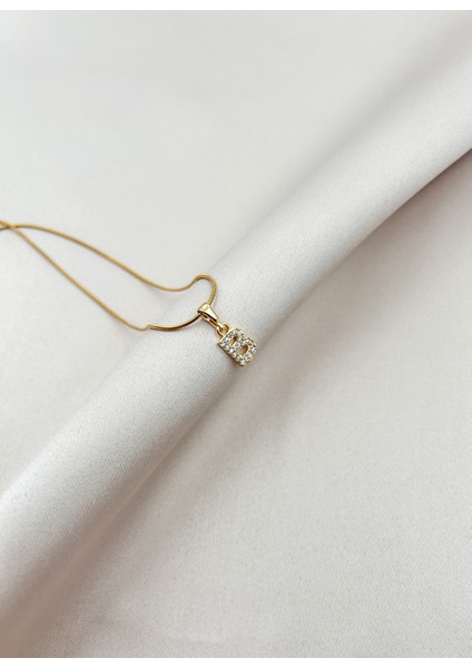 Fıora Çelik Zirkon Taşlı Harf Kolye Sade Şık Gold Ayarlanabilir Zincir Tüm Alfabe