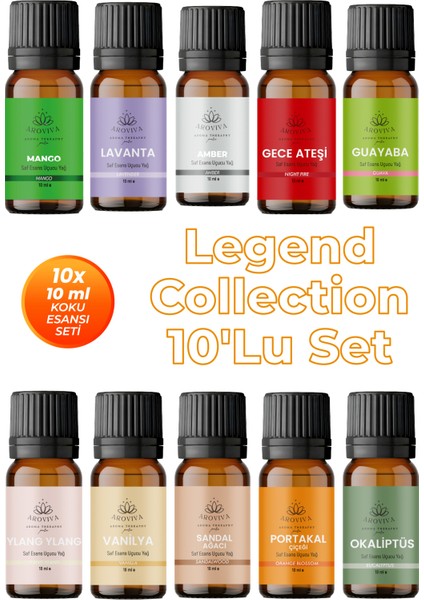 Legend Collection Esansiyel Uçucu Koku Yağı Buhurdanlık Yağı Difüzör Esansı 10LU Set 10X10ML