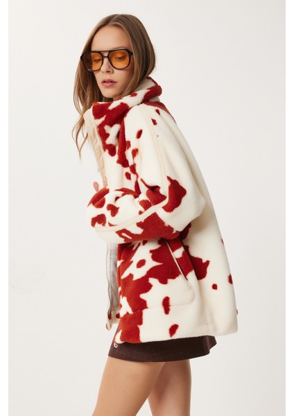 Dik Yaka Desenli Peluş Mont LCI0051 Ekru Kiremit fiyatları