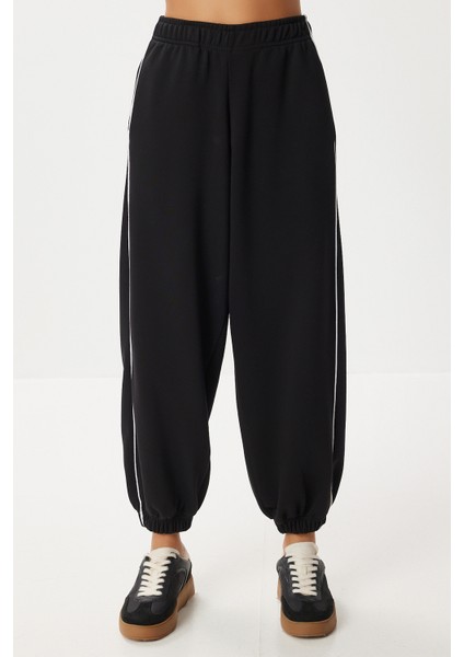 Kontrast Şeritli Jogger Örme Eşofman Altı LUB0301 Siyah modelleri