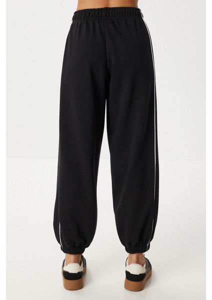 Kontrast Şeritli Jogger Örme Eşofman Altı LUB0301 Siyah indirimleri