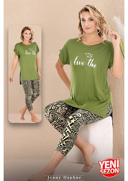 Lady Yeşil Desenli Kapri Pijama Takımı