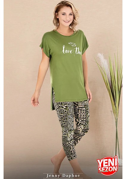 Lady Yeşil Desenli Kapri Pijama Takımı fiyatları