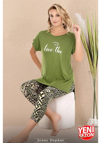 Lady Yeşil Desenli Kapri Pijama Takımı modelleri
