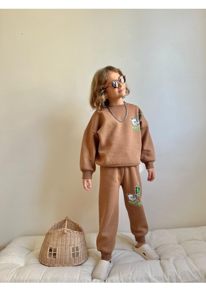 Barbosa Sweatshırt Eşortman Parmuklu Minecraft Baskılı 2'li Pamuklu Şardonlu Erkek Takım