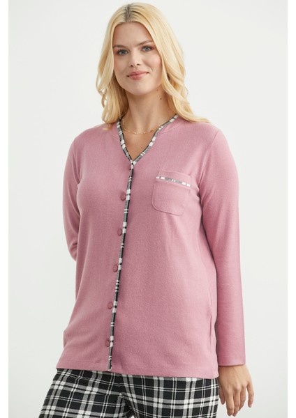 Ekose Kombinli Düğmeli Pijama Takım - Gül Kurusu fiyatları