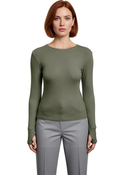 Stil Kadın Viskon Yumuşak Kumaşlı Parmak Geçme Detaylı Esnek Bluz Regular Örme Slim Kalıp