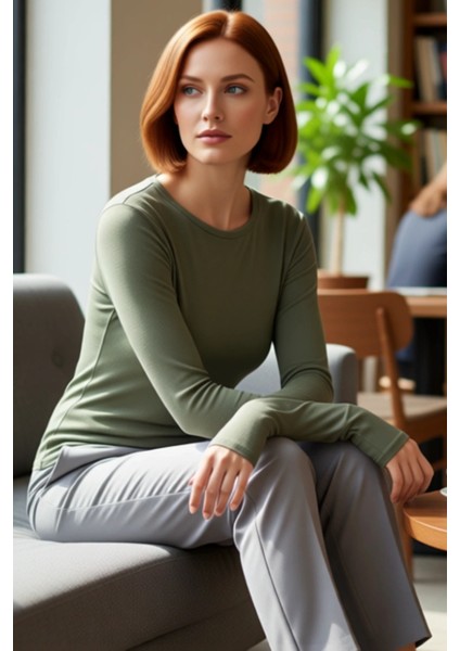 Stil Kadın Viskon Yumuşak Kumaşlı Parmak Geçme Detaylı Esnek Bluz Regular Örme Slim Kalıp fırsatları