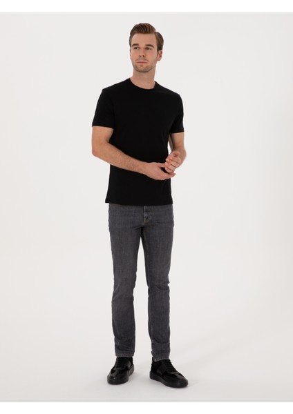 Erkek Siyah Slim Fit %100 Pamuk Bisiklet Yaka Basic T-Shirt 50324401-VR046 fırsatları