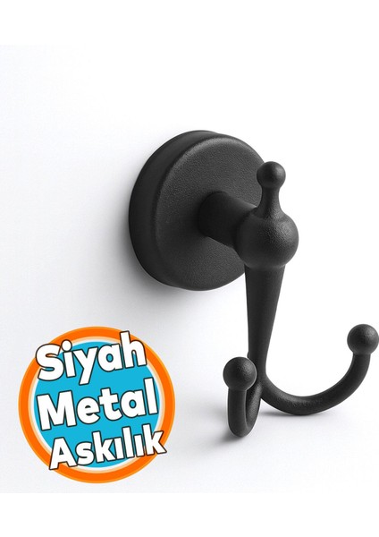 Ikili Askılık Vidalı Paslanmaz Metal Duvar Askısı Banyo ve Mutfak Için Mat Siyah