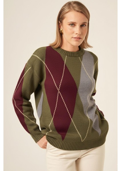 Kadın Baklava Desenli Kazak Haki 25094 fiyatları