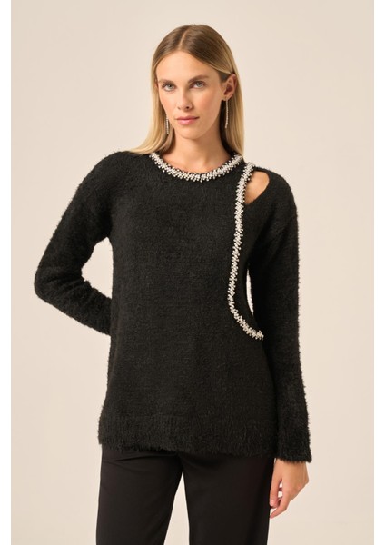 Kadın Inci Detay Kazak Siyah 25061