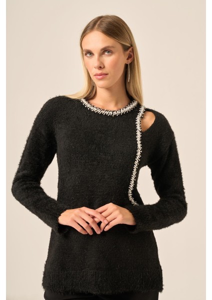 Kadın Inci Detay Kazak Siyah 25061 fiyatları