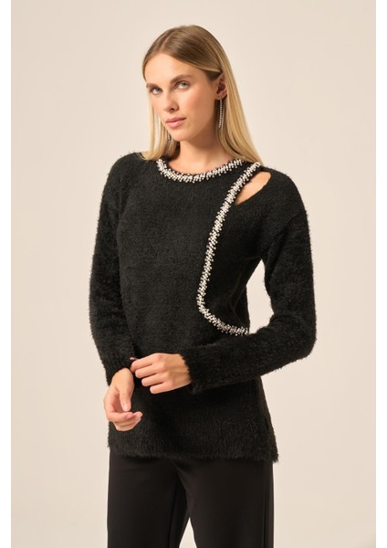 Kadın Inci Detay Kazak Siyah 25061 modelleri