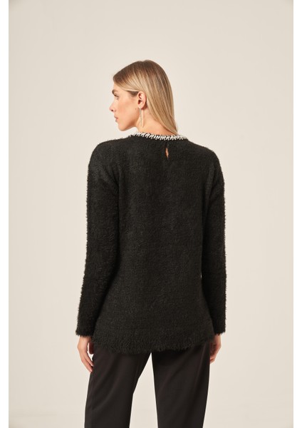 Kadın Inci Detay Kazak Siyah 25061