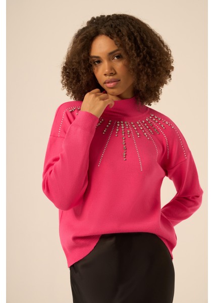 Kadın Işleme Detay Kazak Fuşya 25194