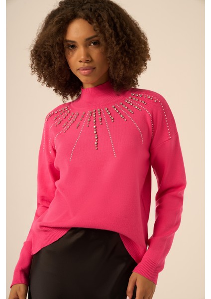 Kadın Işleme Detay Kazak Fuşya 25194 fiyatları