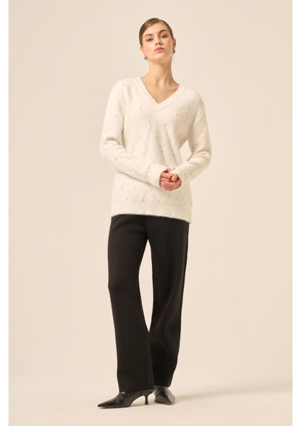 Kadın Inci Detaylı Kazak Ekru 25057 modelleri