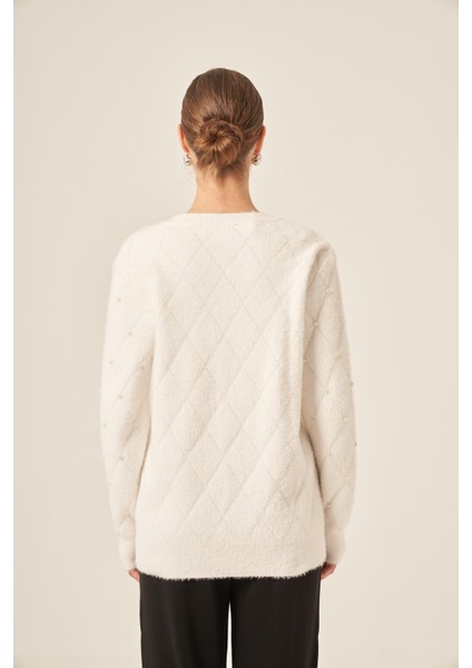 Kadın Inci Detaylı Kazak Ekru 25057