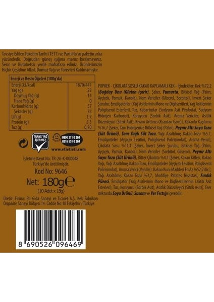 Eti Popkek Mini Çikolatalı Kek 180 G x 10 Adet modelleri