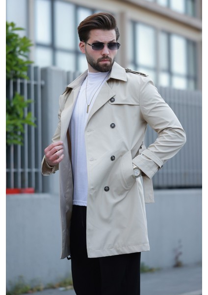 Erkek Premium Apoletli Deri Trençkot & Pardesü