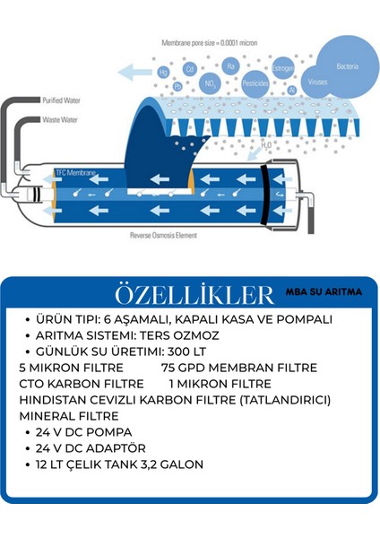 Yakut 6 Aşamalı Pompalı Su Arıtma Cihazı ve 3 Yollu Bataryalı Musluk